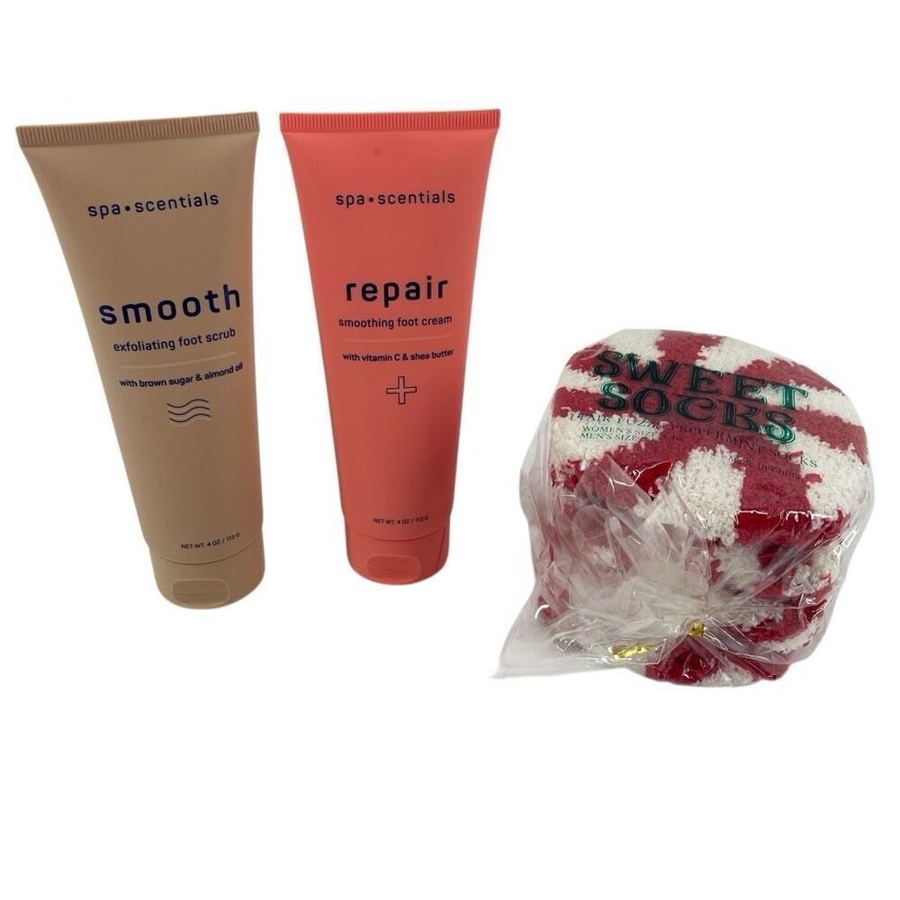 Spa Scentials Foot Scrub & Repair Cream Set with Fuzzy Socks NWT